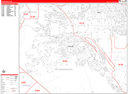 Chino Hills Wall Map Zip Code Red Line Style 2026